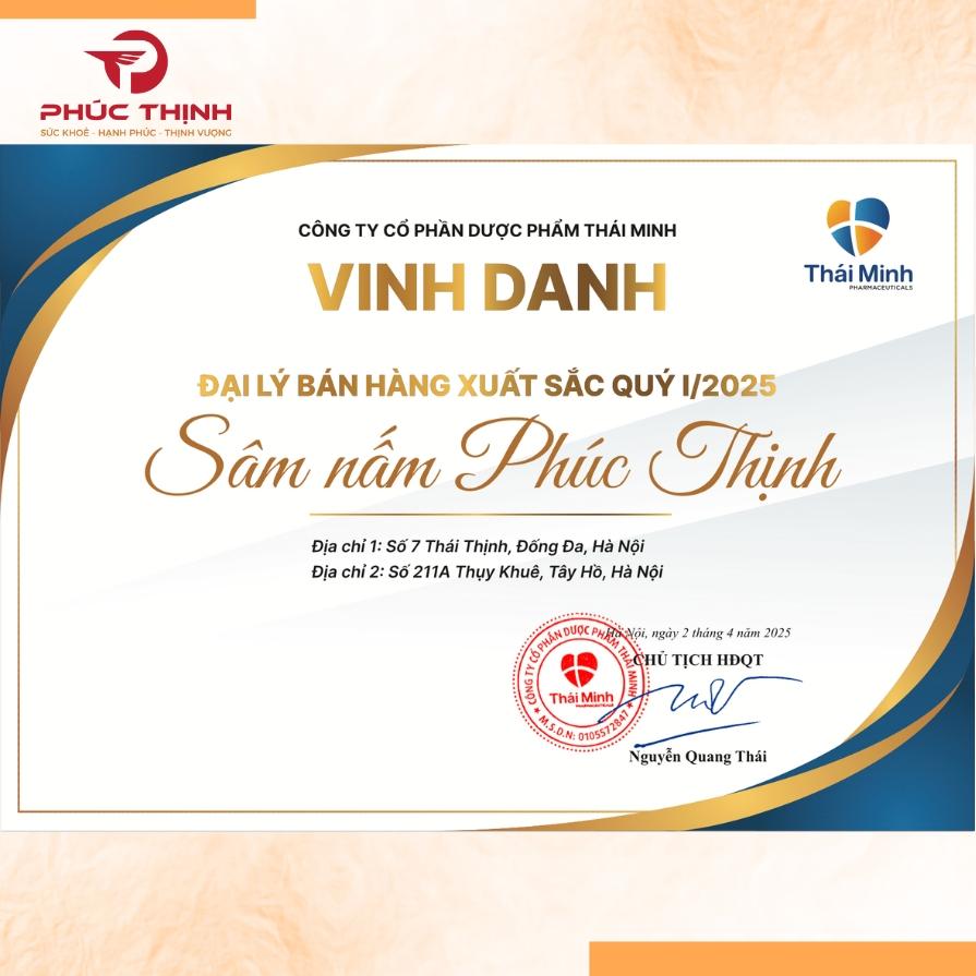 Sâm nấm Phúc Thịnh được vinh danh là đại lý xuất sắc quý 1/2025