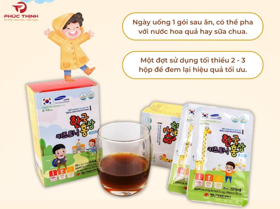 Cách sử dụng hồng sâm trẻ em 6-13 tuổi (20ml*30 gói) – Daedong