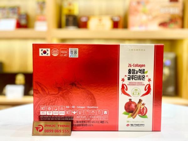 Hình ảnh sản phẩm nước hồng sâm collagen lựu đỏ Hàn Quốc 2G-Glutathione Daedong hộp 30 gói