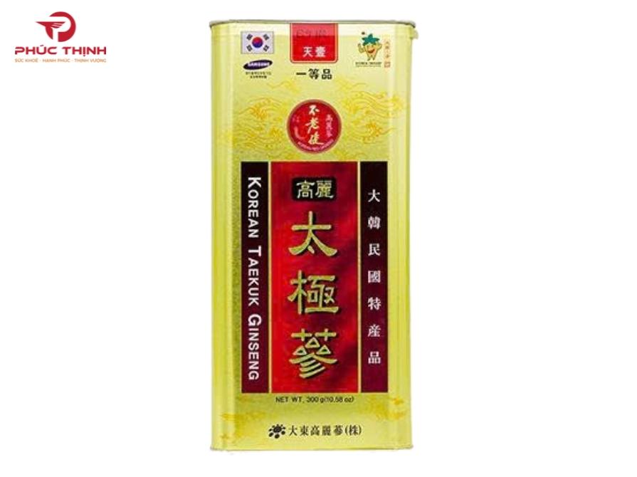 Hình ảnh sản phẩm thái cực sâm củ khô Daedong Hàn Quốc (Thiên sâm) hộp thiếc 300g (30 củ)